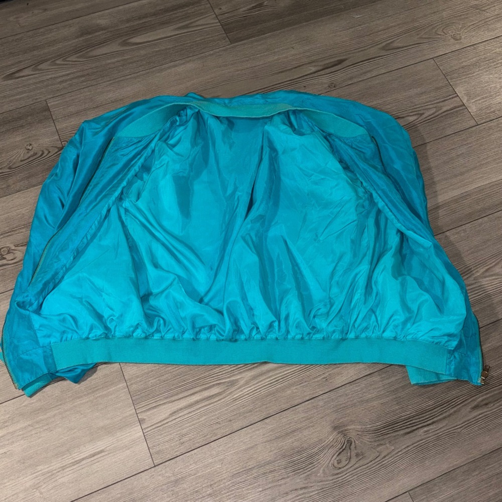 Vintage Naked Silk 100% Silk Teal Bomber Jacket Women's L 90s Oversized 0115B3